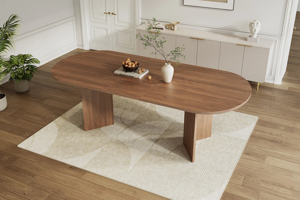 Extendable Dining Table 140/180 X 90 Cm with Rounded Corners, MDF, Walnut Color, Seats 6-8