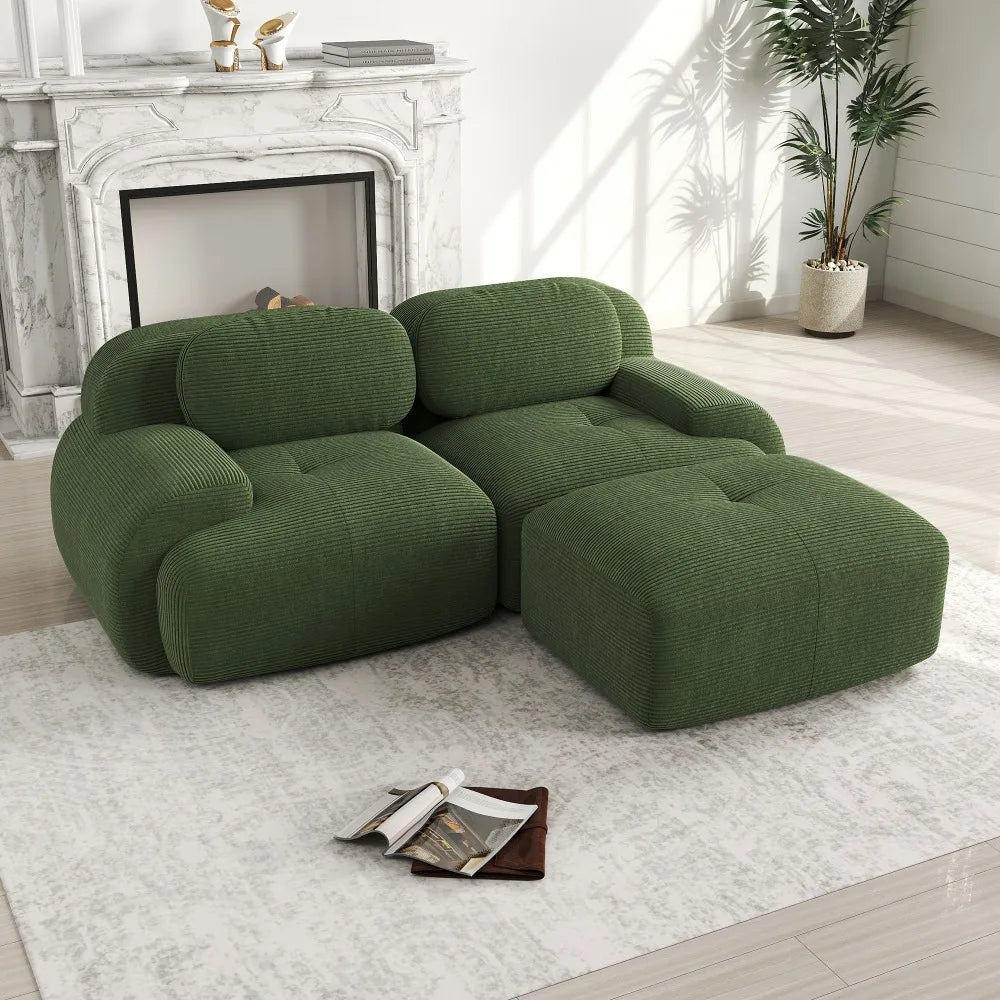 82'' Corner Sofa in Soft Cord Fabric, Modular Combined with Curved Armrests, without Mounting, Highly Elastic Foam Upholstery