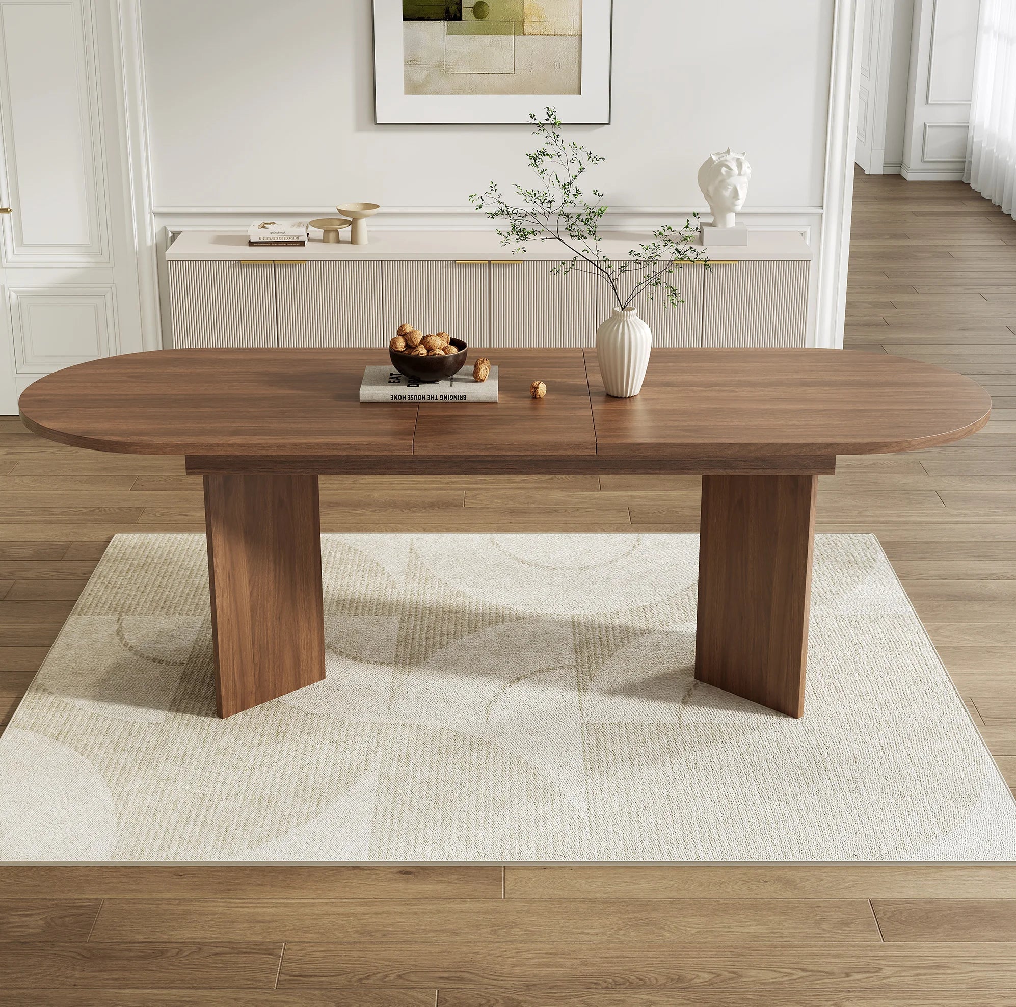Extendable Dining Table 140/180 X 90 Cm with Rounded Corners, MDF, Walnut Color, Seats 6-8