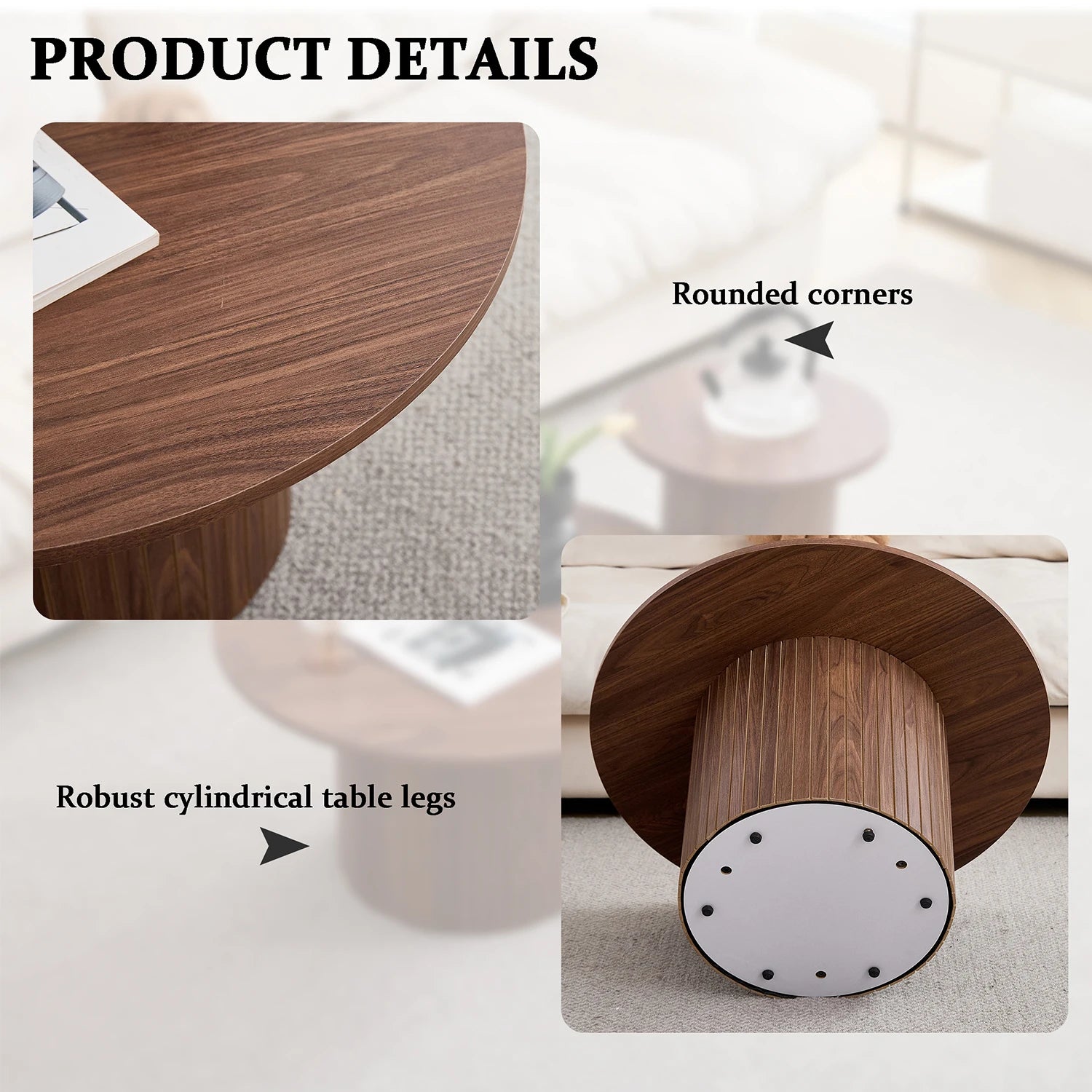 Set of 2 Coffee Table Nesting Neat round Coffee Tables Center Tables Living Room Balcony Orta Sehpa Room 70Cm/40Cm