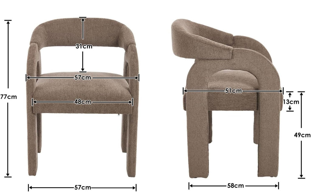 Belma - Lot de 2 chaises en chenille, dossier incurvé