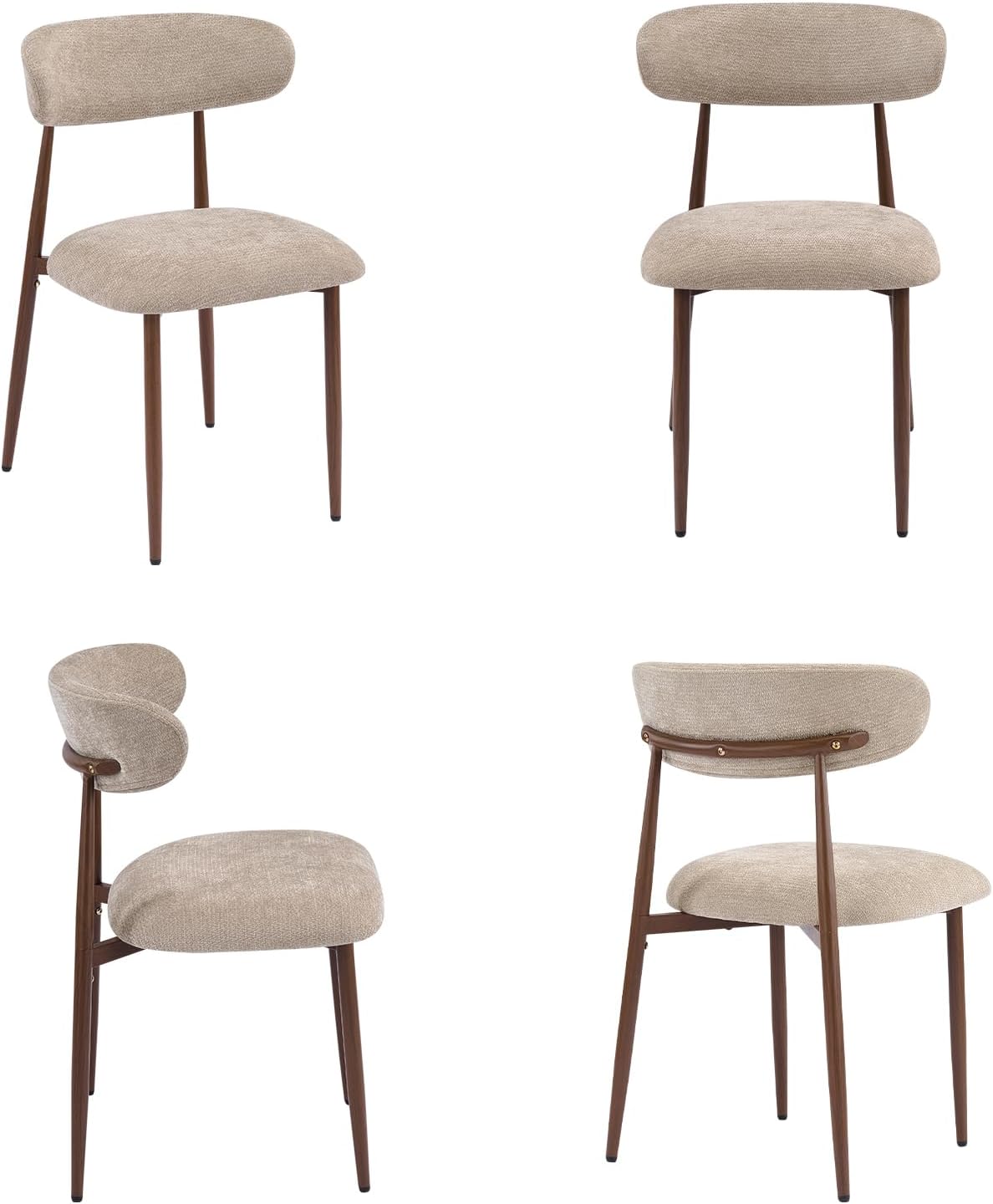 Lot De 2 Chaises De Salle À Manger, Chaises De Cuisine En Tissu Chenille, Fauteuil Salon Rembourrée Avec Cadre En Métal En Noyer Pour Salle À Manger Salon Cuisine Terrasse, Camel