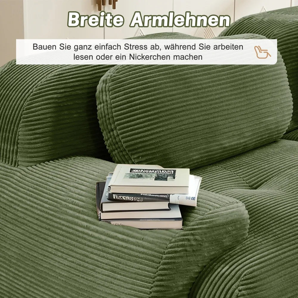 82'' Corner Sofa in Soft Cord Fabric, Modular Combined with Curved Armrests, without Mounting, Highly Elastic Foam Upholstery