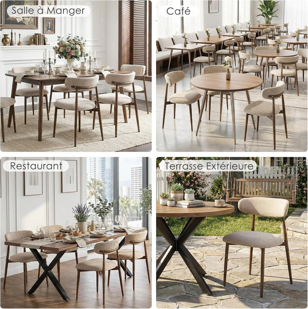 Lot De 2 Chaises De Salle À Manger, Chaises De Cuisine En Tissu Chenille, Fauteuil Salon Rembourrée Avec Cadre En Métal En Noyer Pour Salle À Manger Salon Cuisine Terrasse, Camel
