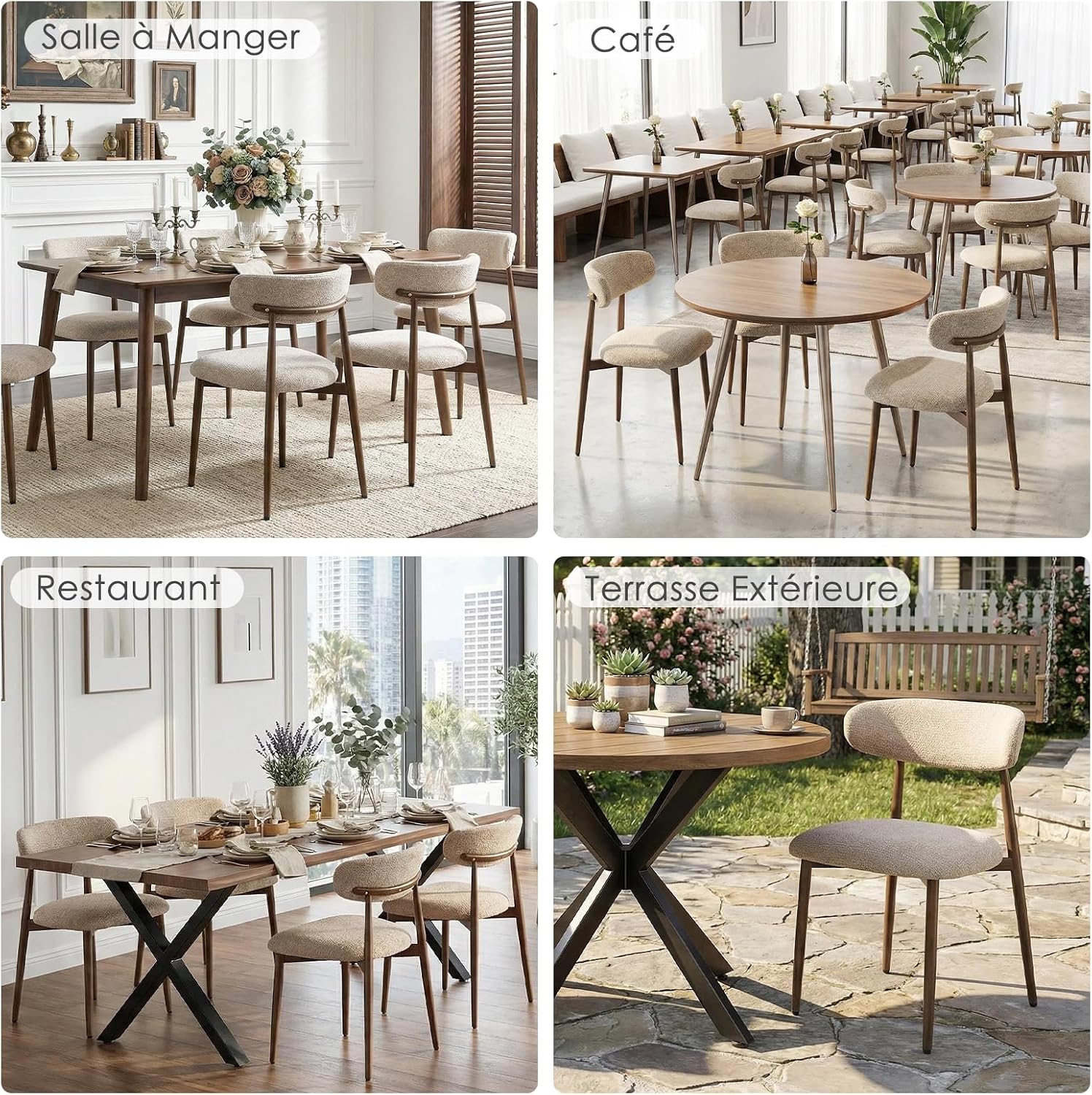 Lot De 2 Chaises De Salle À Manger, Chaises De Cuisine En Tissu Chenille, Fauteuil Salon Rembourrée Avec Cadre En Métal En Noyer Pour Salle À Manger Salon Cuisine Terrasse, Camel