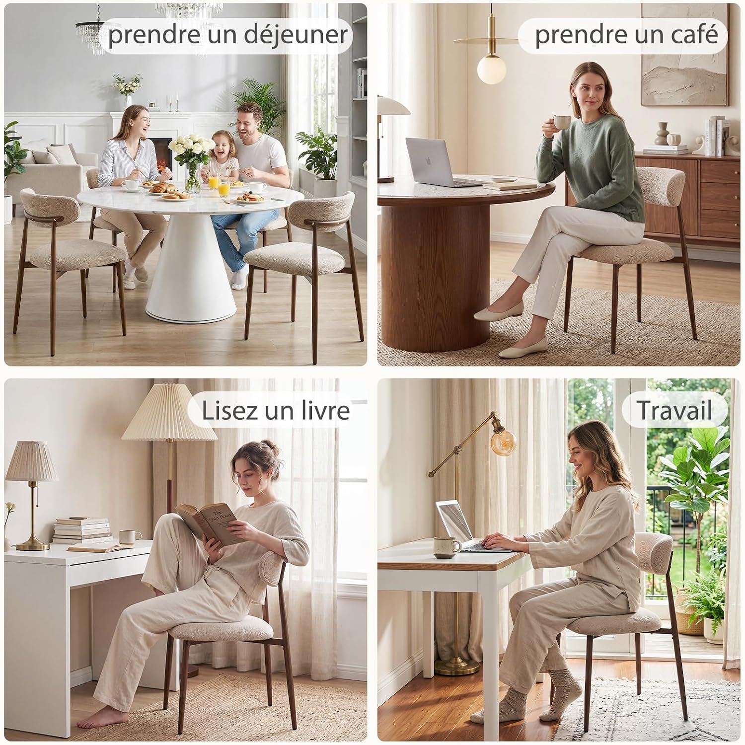 Lot De 2 Chaises De Salle À Manger, Chaises De Cuisine En Tissu Chenille, Fauteuil Salon Rembourrée Avec Cadre En Métal En Noyer Pour Salle À Manger Salon Cuisine Terrasse, Camel