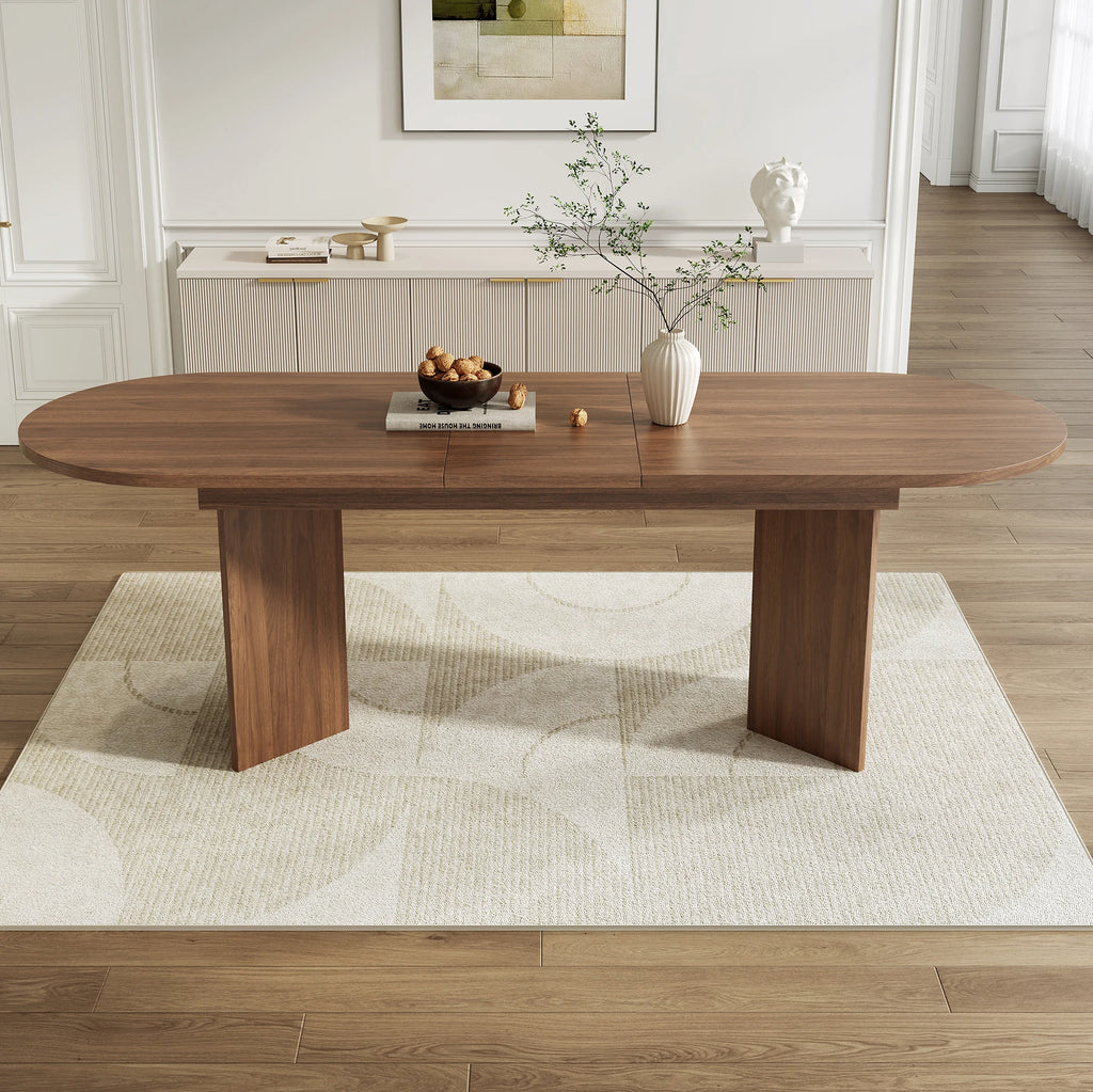 Extendable Dining Table 140/180 X 90 Cm with Rounded Corners, MDF, Walnut Color, Seats 6-8