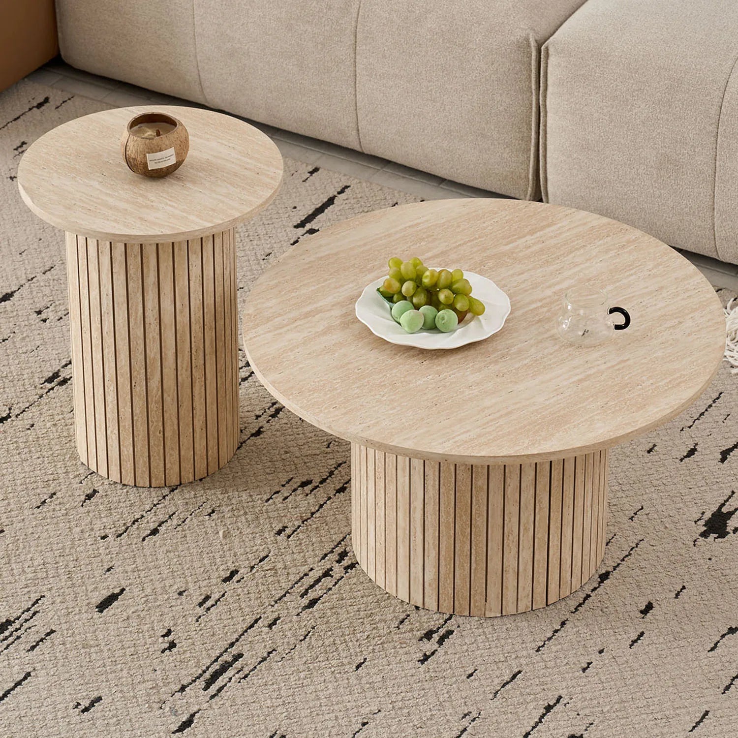 Set of 2 Coffee Table Nesting Neat round Coffee Tables Center Tables Living Room Balcony Orta Sehpa Room 70Cm/40Cm
