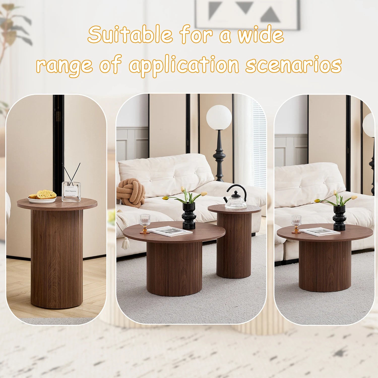 Set of 2 Coffee Table Nesting Neat round Coffee Tables Center Tables Living Room Balcony Orta Sehpa Room 70Cm/40Cm