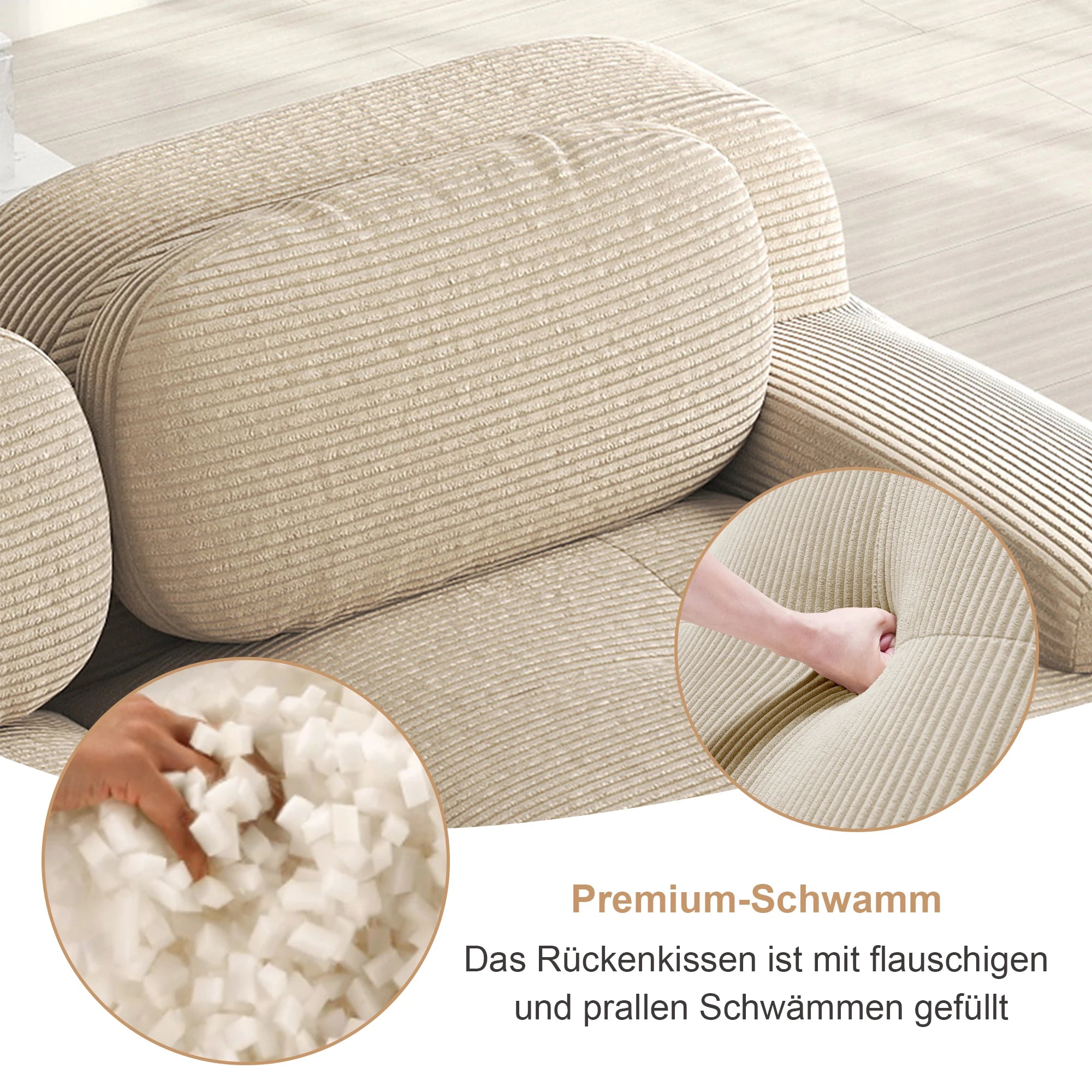 Boneless Corduroy Sofa, Breathable Rope Structure, Ultra Wide Armrests, Anti-Slip Bottom Design, Pet Friendly, Ergonomic Couch