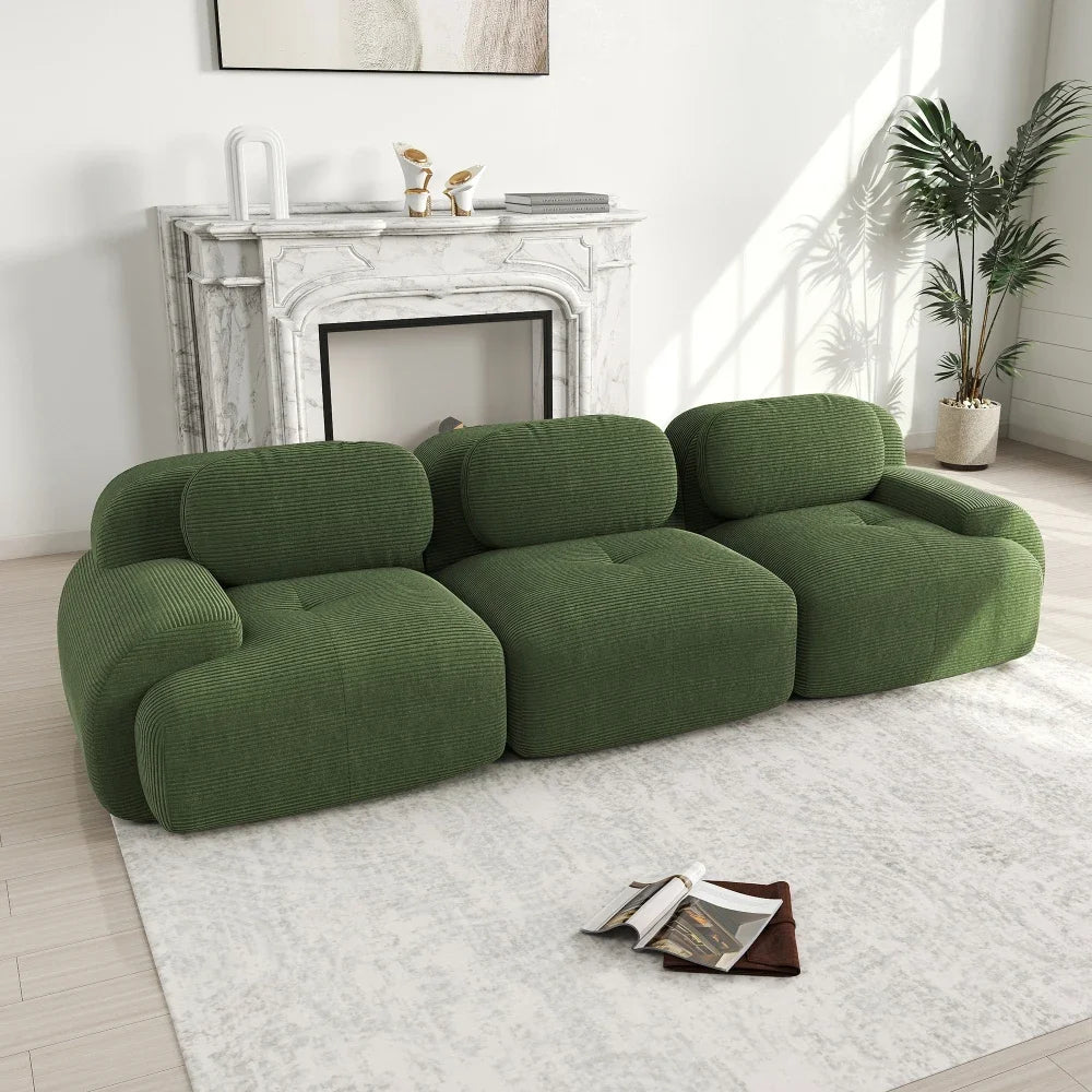 3-Seater Sofa in Premium Cordsamt, Non-Slip, Ergonomic Armrests and Highly Elastic Upholstery for Living Room and Bedroom, Green