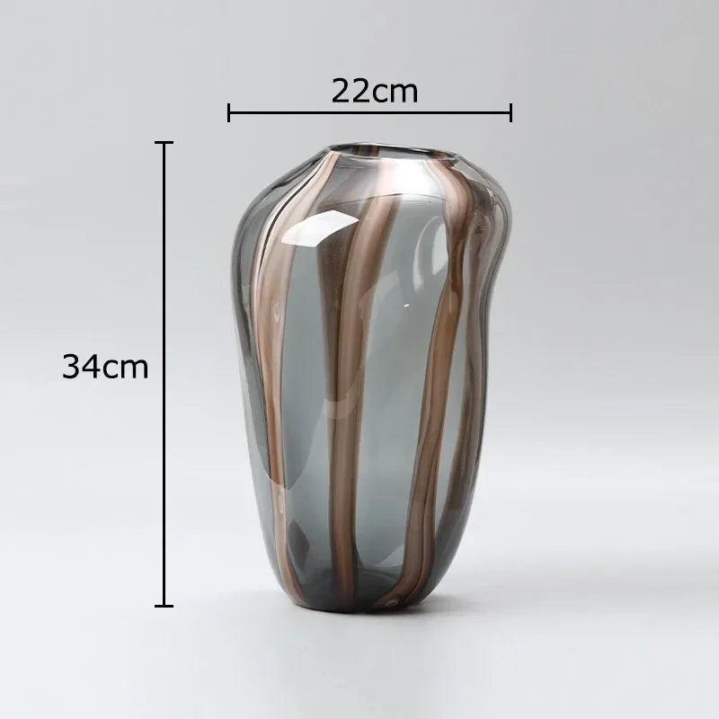 Colored Striped Glass Vase Table Decoration Flower Arrangement Creative Hydroponics Plant Pot Flowers Vases Room Aesthetic Decor