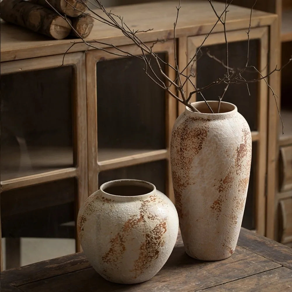 Wabi Sabi Style Ceramic Vase Decorative Unique Speckled Texture Flower Pot Matte Texture Classical Beauty Ceramic Flower Jars