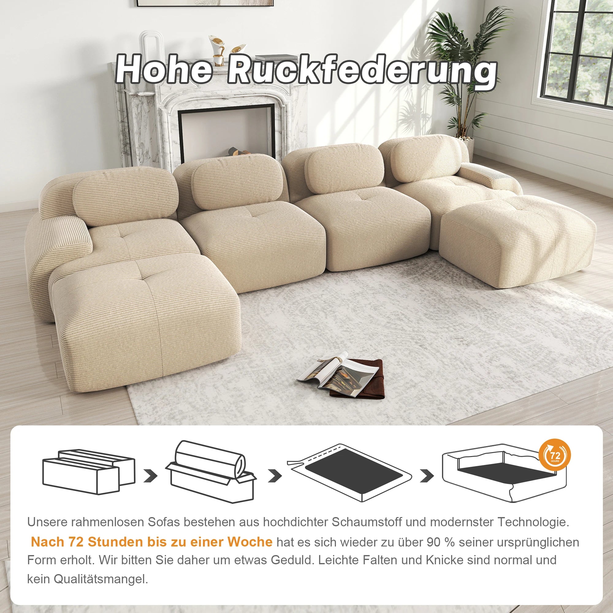 Boneless Corduroy Sofa, Breathable Rope Structure, Ultra Wide Armrests, Anti-Slip Bottom Design, Pet Friendly, Ergonomic Couch