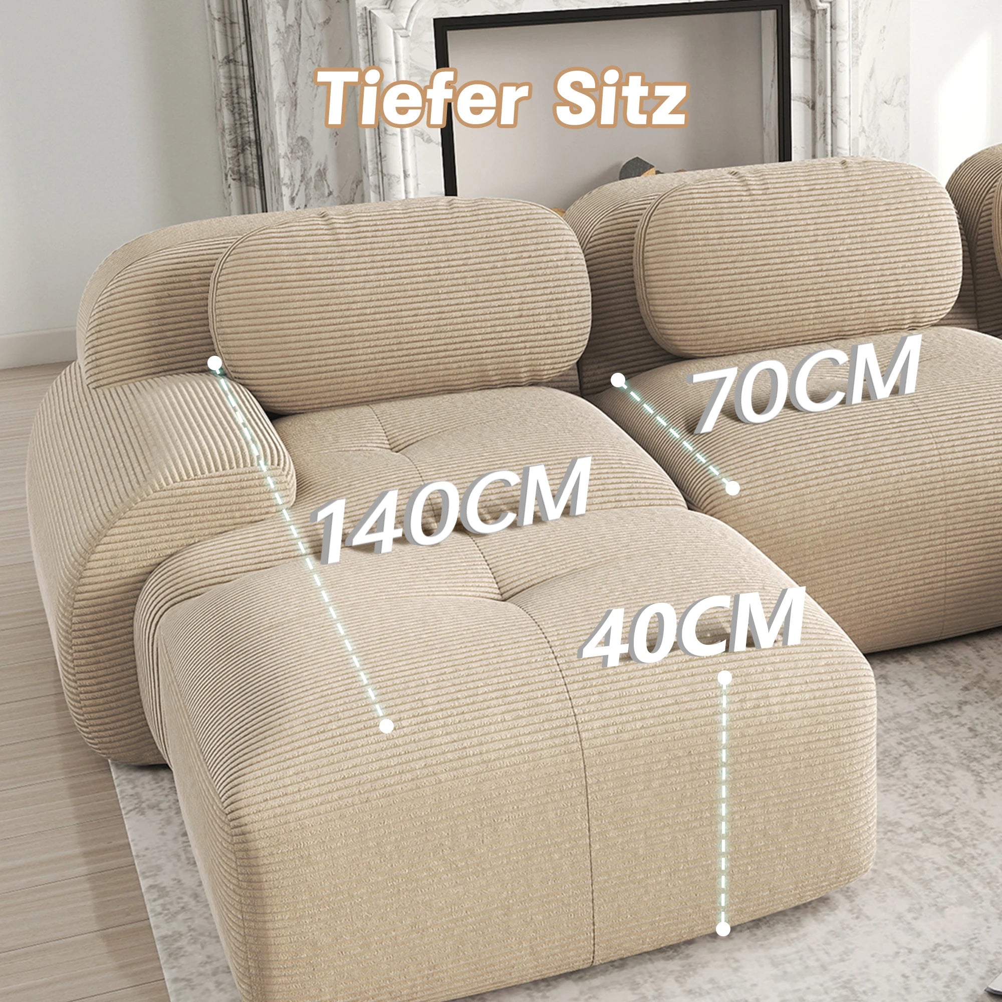 Boneless Corduroy Sofa, Breathable Rope Structure, Ultra Wide Armrests, Anti-Slip Bottom Design, Pet Friendly, Ergonomic Couch