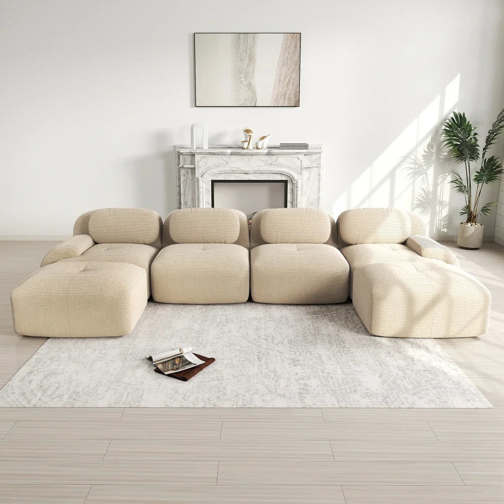 Boneless Corduroy Sofa, Breathable Rope Structure, Ultra Wide Armrests, Anti-Slip Bottom Design, Pet Friendly, Ergonomic Couch