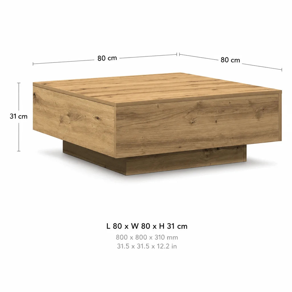 Coffee Table 80X80X31 Cm Artisan Oak Engineered Wood - Modern Living Room Table, Square Wooden Design with Drawer for Magazines and Remotes, Rustic Style, Compact Size, Easy Assembly