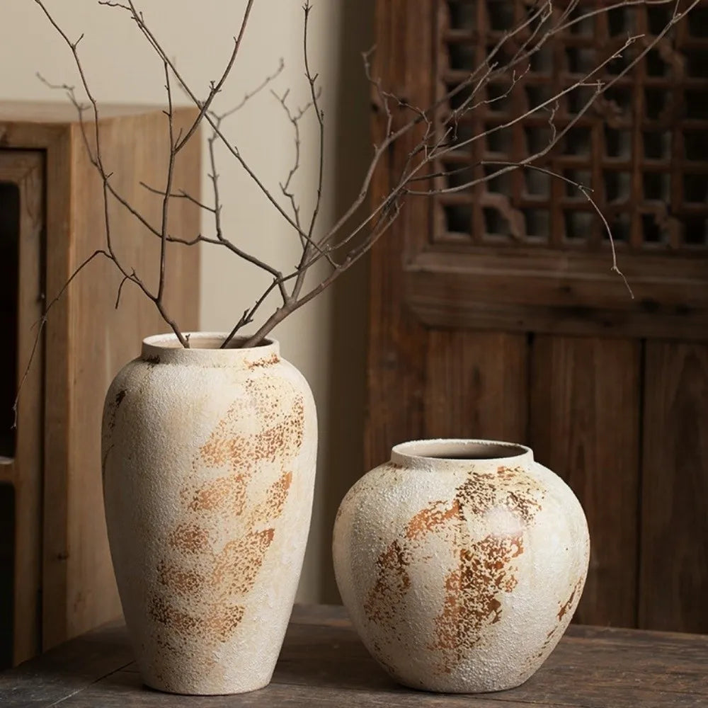 Wabi Sabi Style Ceramic Vase Decorative Unique Speckled Texture Flower Pot Matte Texture Classical Beauty Ceramic Flower Jars