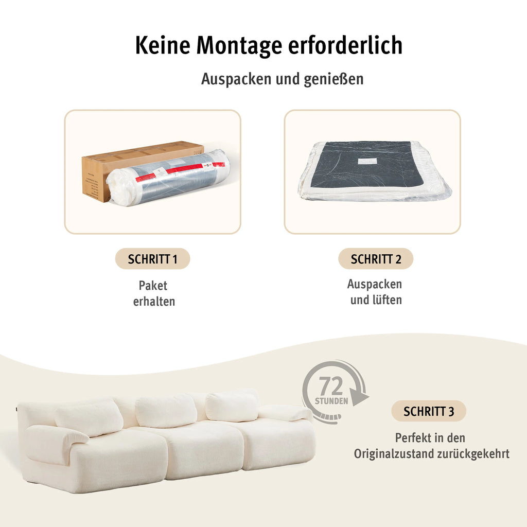 294 Cm Modular Cloud Sofa, Frameless Corner Sofas for the Living Room with Memory Foam, 3-Seater Sofa Made of Modern Chenille, Comfortable Sofa for the Apartment, Beige
