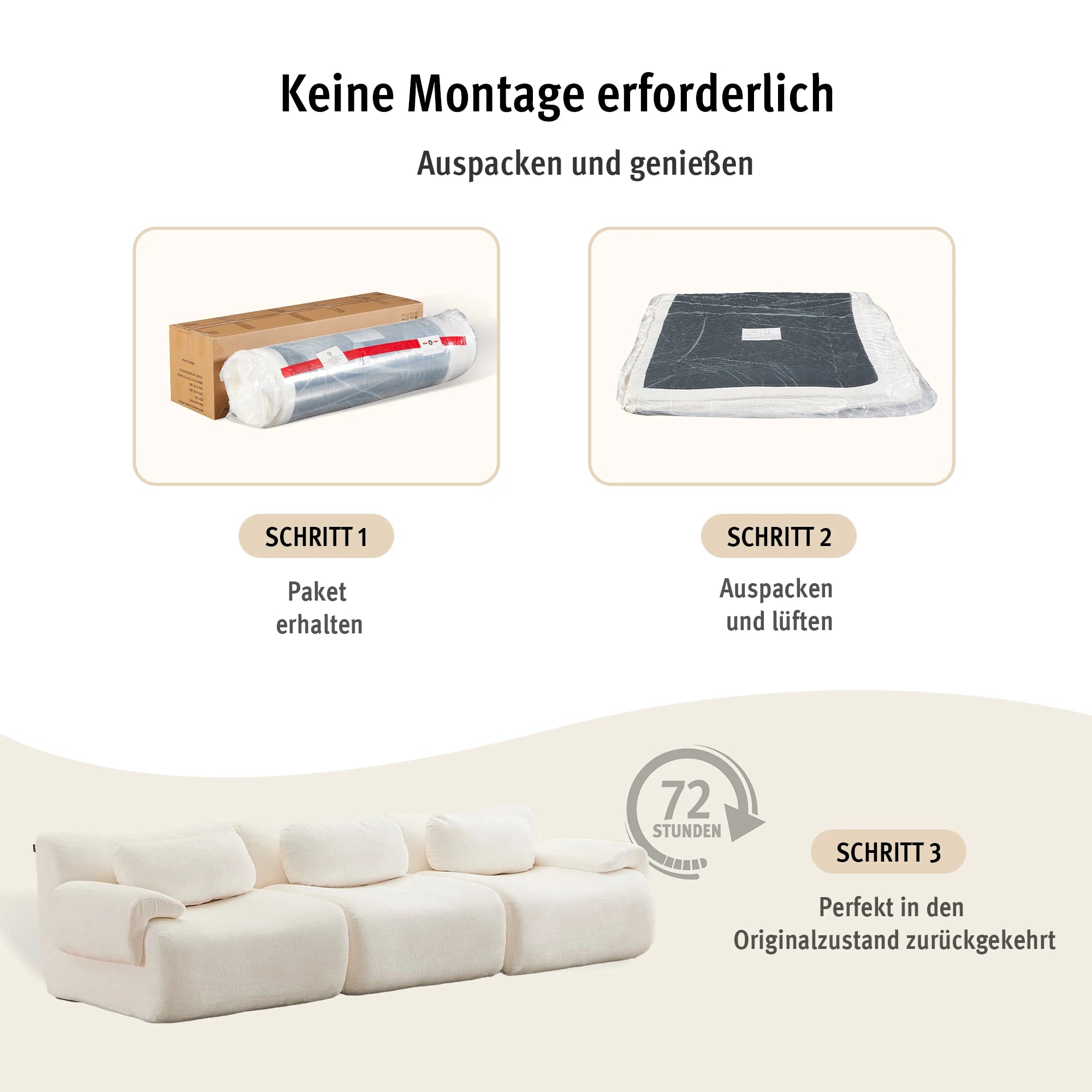 294 Cm Modular Cloud Sofa, Frameless Corner Sofas for the Living Room with Memory Foam, 3-Seater Sofa Made of Modern Chenille, Comfortable Sofa for the Apartment, Beige