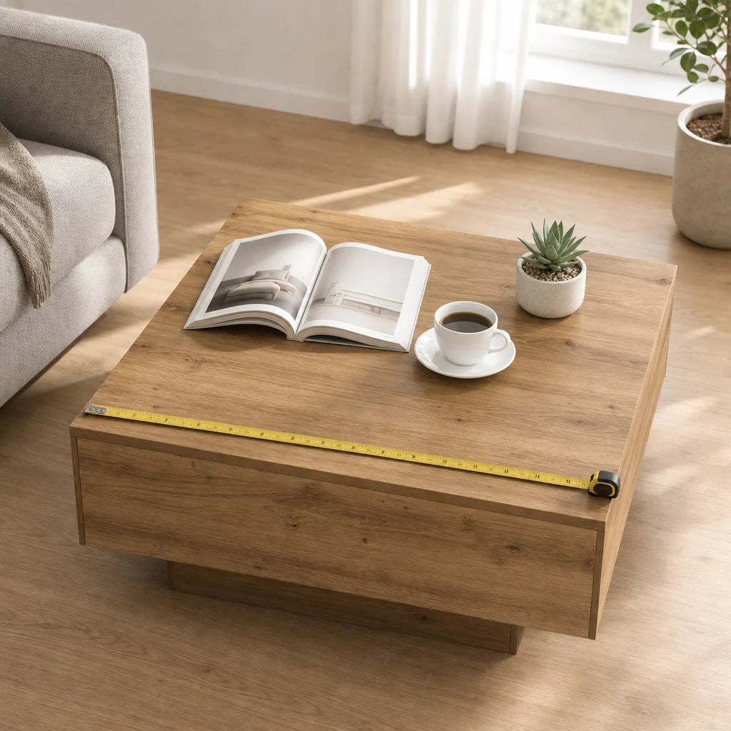 Coffee Table 80X80X31 Cm Artisan Oak Engineered Wood - Modern Living Room Table, Square Wooden Design with Drawer for Magazines and Remotes, Rustic Style, Compact Size, Easy Assembly
