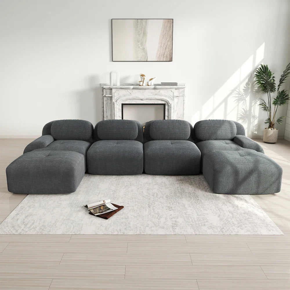 Boneless Corduroy Sofa, Breathable Rope Structure, Ultra Wide Armrests, Anti-Slip Bottom Design, Pet Friendly, Ergonomic Couch