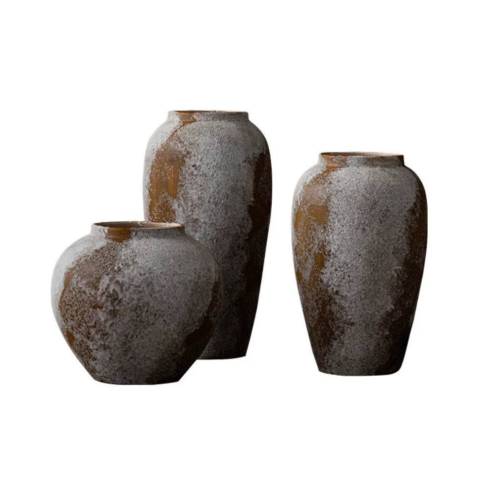 Wabi Sabi Style Ceramic Vase Decorative Unique Speckled Texture Flower Pot Matte Texture Classical Beauty Ceramic Flower Jars
