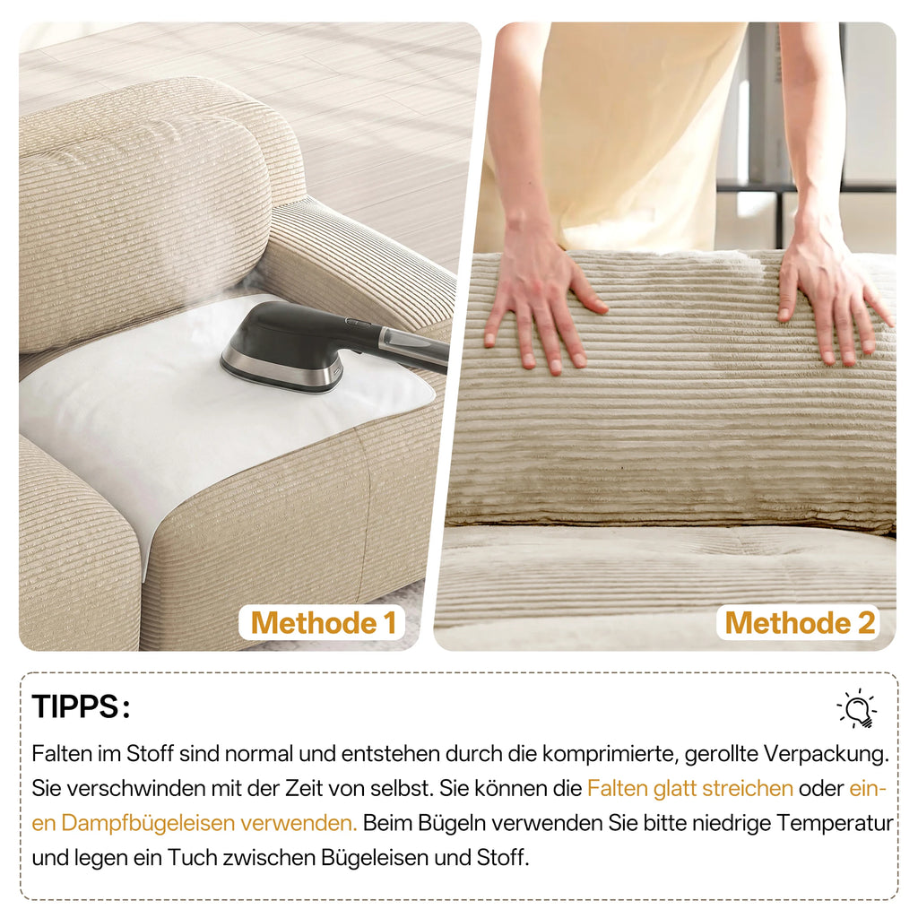 Boneless Corduroy Sofa, Breathable Rope Structure, Ultra Wide Armrests, Anti-Slip Bottom Design, Pet Friendly, Ergonomic Couch
