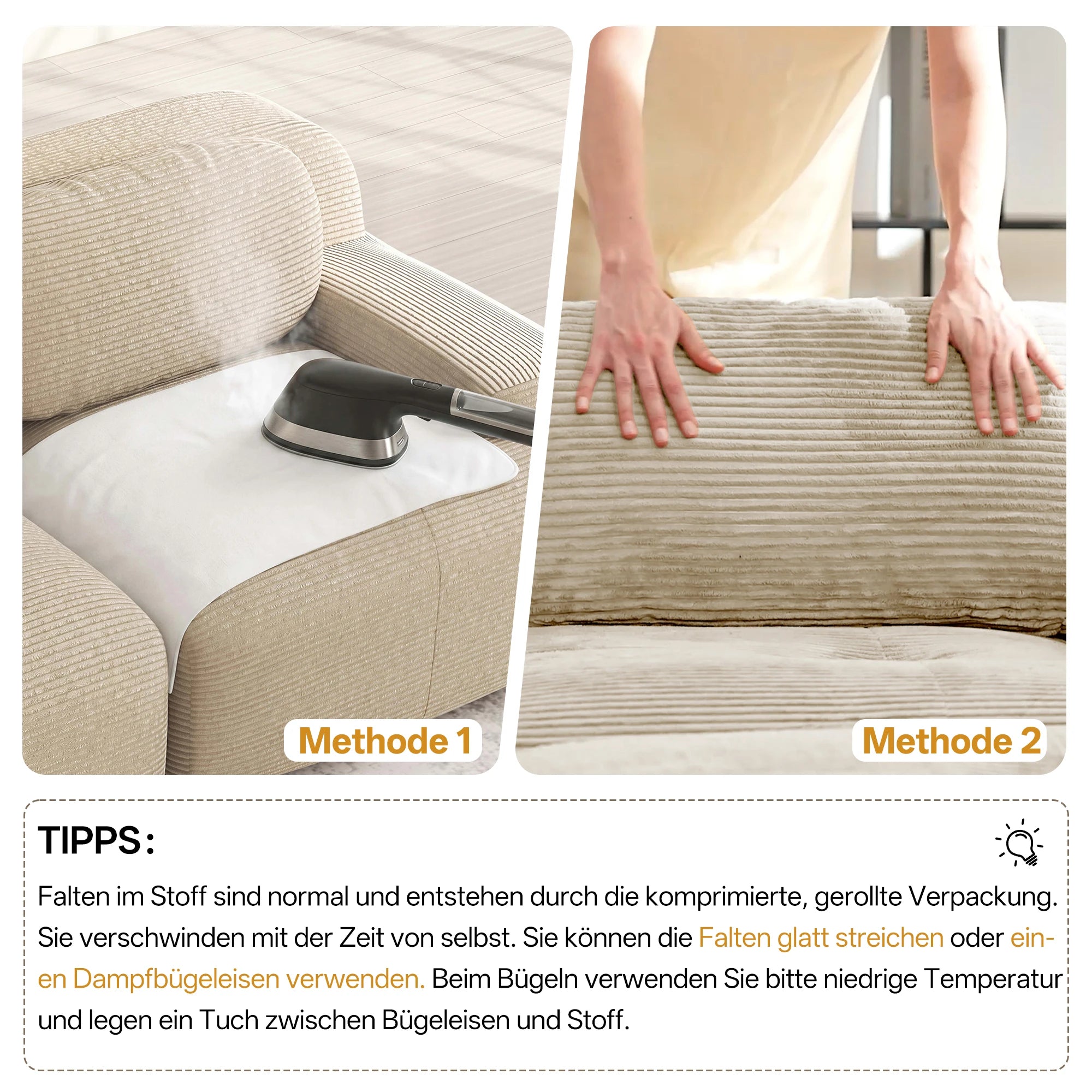 Boneless Corduroy Sofa, Breathable Rope Structure, Ultra Wide Armrests, Anti-Slip Bottom Design, Pet Friendly, Ergonomic Couch
