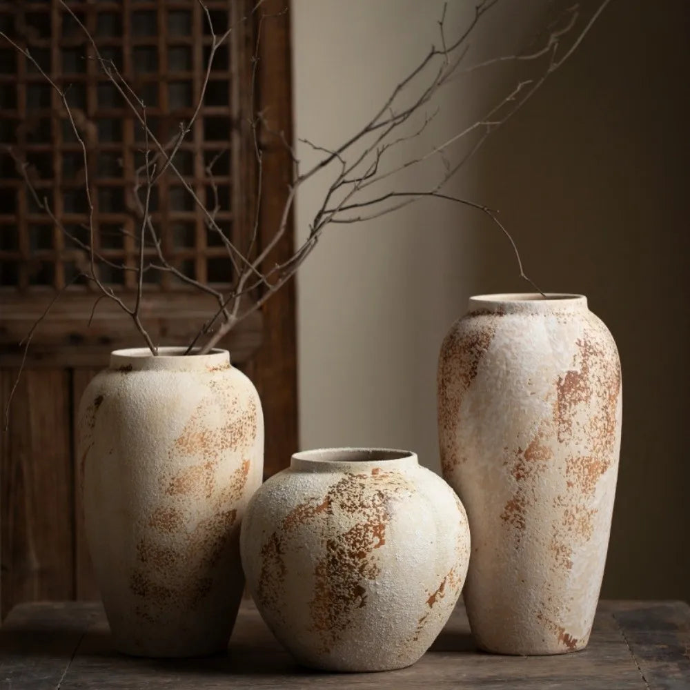 Wabi Sabi Style Ceramic Vase Decorative Unique Speckled Texture Flower Pot Matte Texture Classical Beauty Ceramic Flower Jars