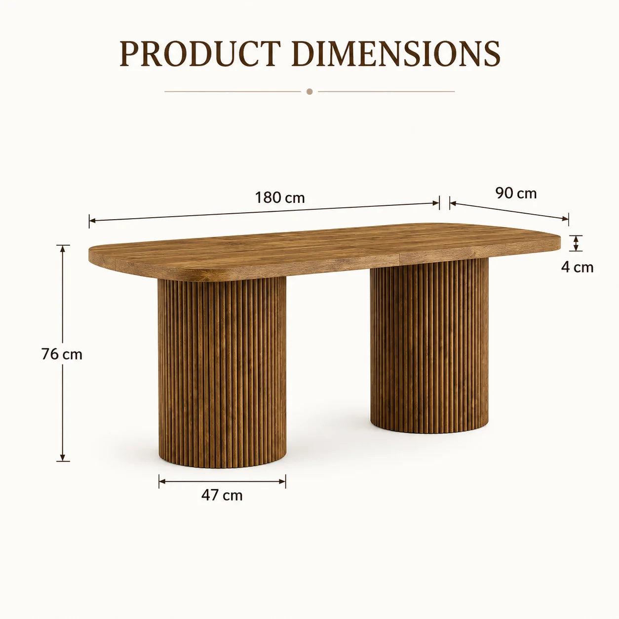 Modern Oval Dining Table with Fluted Column Base, Premium Wood Grain MDF Tabletop, Minimalist Household Furniture Designed in Wabi-Sabi and Mid-Century Style, Ideal for Domestic Kitchen and Daily Family Dining Scenes