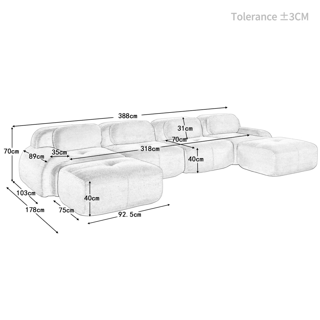 Boneless Corduroy Sofa, Breathable Rope Structure, Ultra Wide Armrests, Anti-Slip Bottom Design, Pet Friendly, Ergonomic Couch