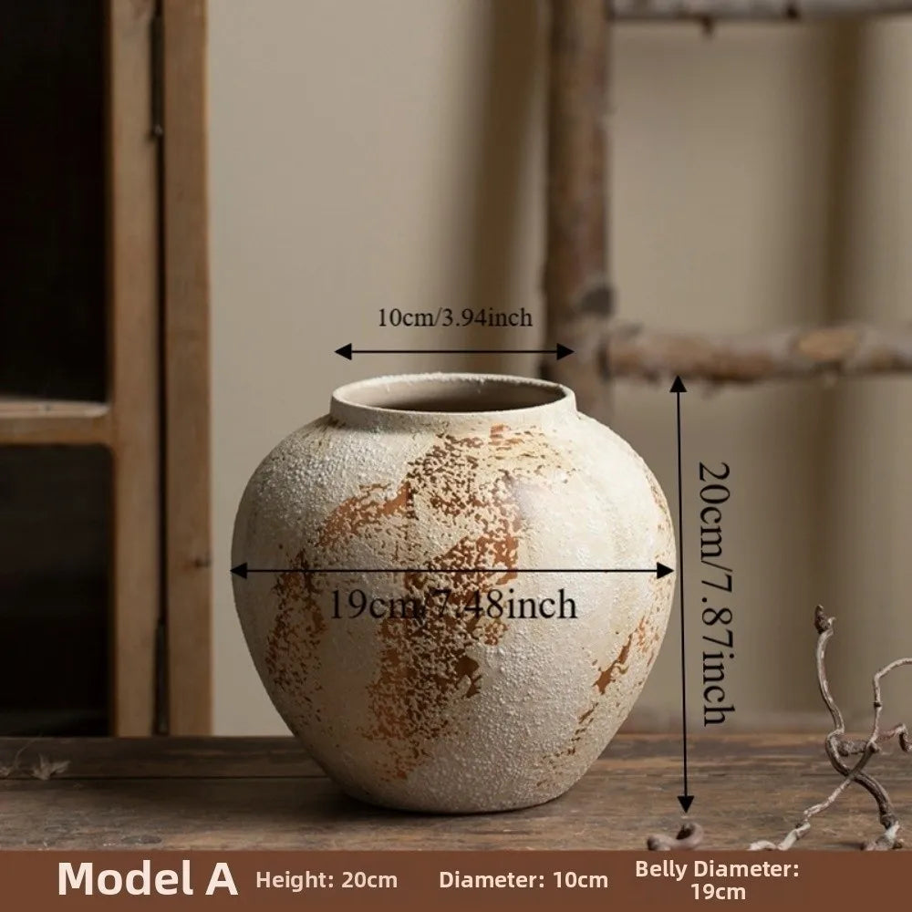 Wabi Sabi Style Ceramic Vase Decorative Unique Speckled Texture Flower Pot Matte Texture Classical Beauty Ceramic Flower Jars