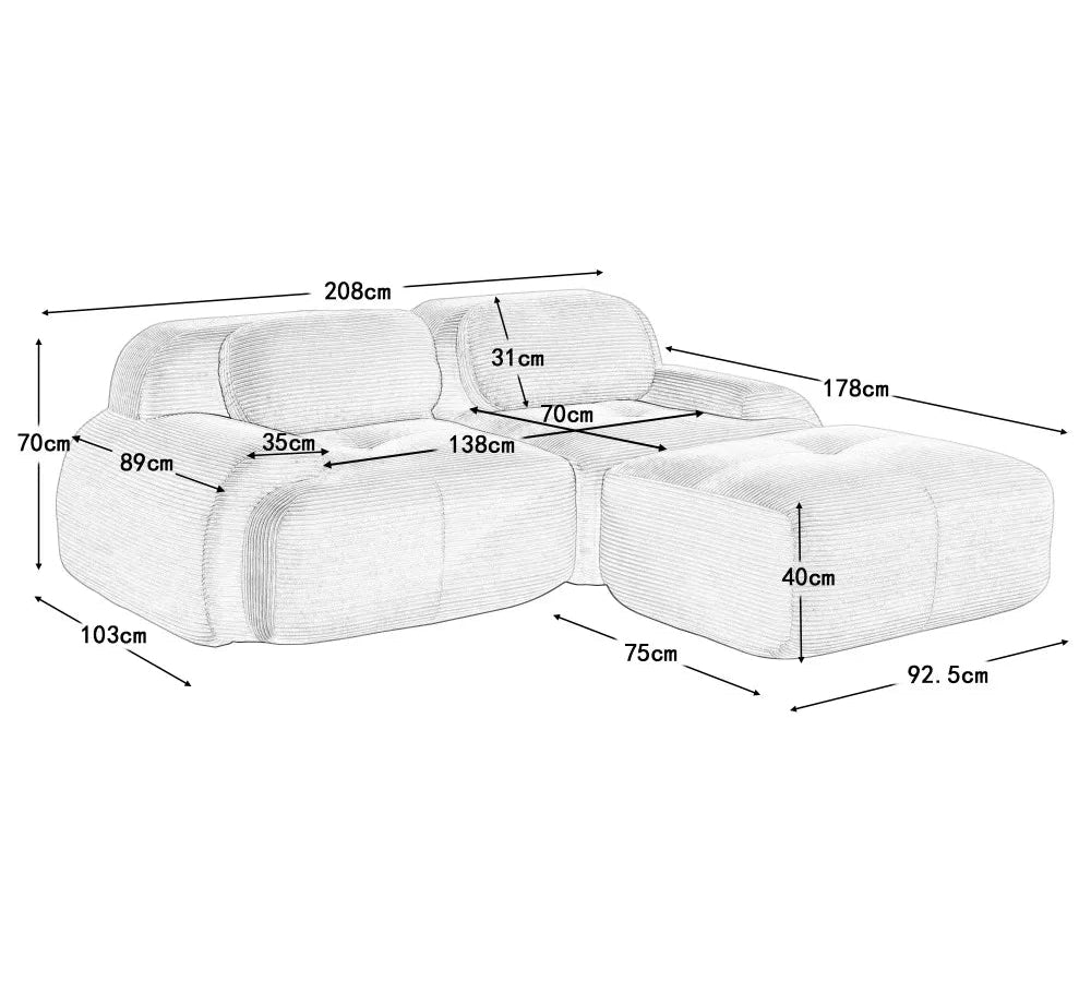 Veloura - Canapé d'angle modulable en velours côtelé