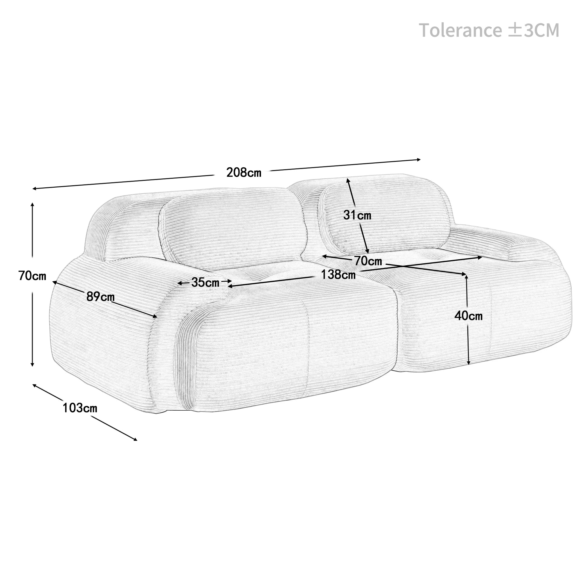 82'' Loveseat Sofa with Curved Armrests and Non-Slip Bottom, High-Elastic Upholstery, Suitable for Living Room, Bedroom