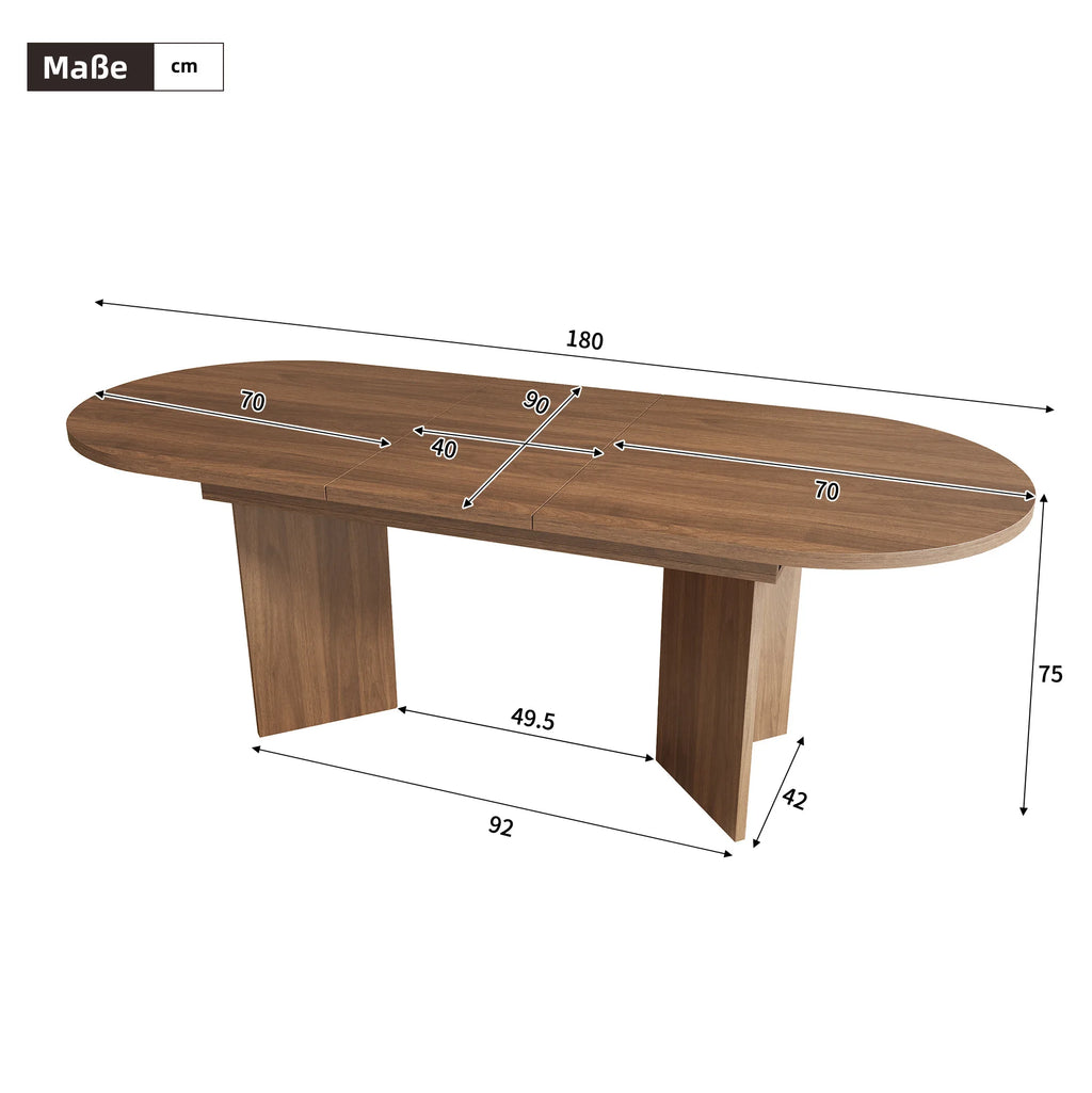 Extendable Dining Table 140/180 X 90 Cm with Rounded Corners, MDF, Walnut Color, Seats 6-8