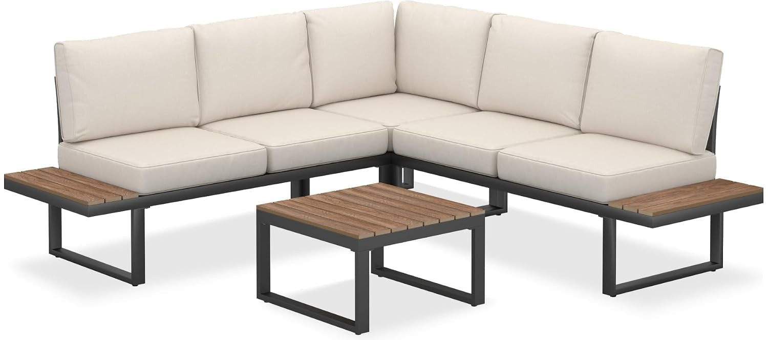 ® Ensemble Salon De Jardin Exterieur 5 Personnes En Aluminium Canapé 5 Places & Table De Jardin, Coussins Épais Inclus, Mobilier Pour Amenagement Balcon Terrasse Veranda