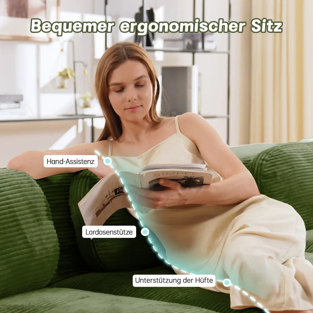 82'' Corner Sofa in Soft Cord Fabric, Modular Combined with Curved Armrests, without Mounting, Highly Elastic Foam Upholstery