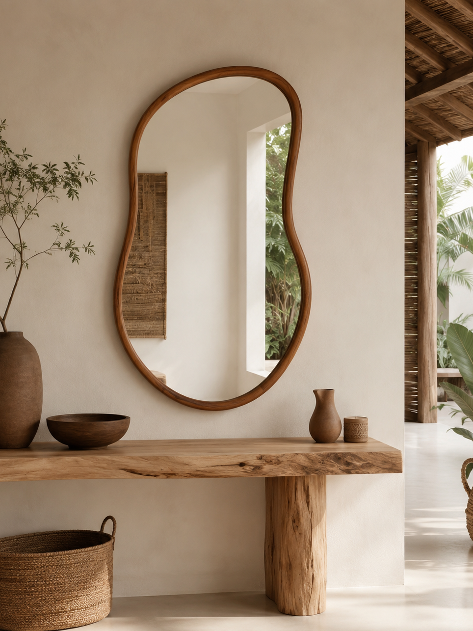 Bëlir, miroir mural organique avec cadre en bois naturel – détail du produit