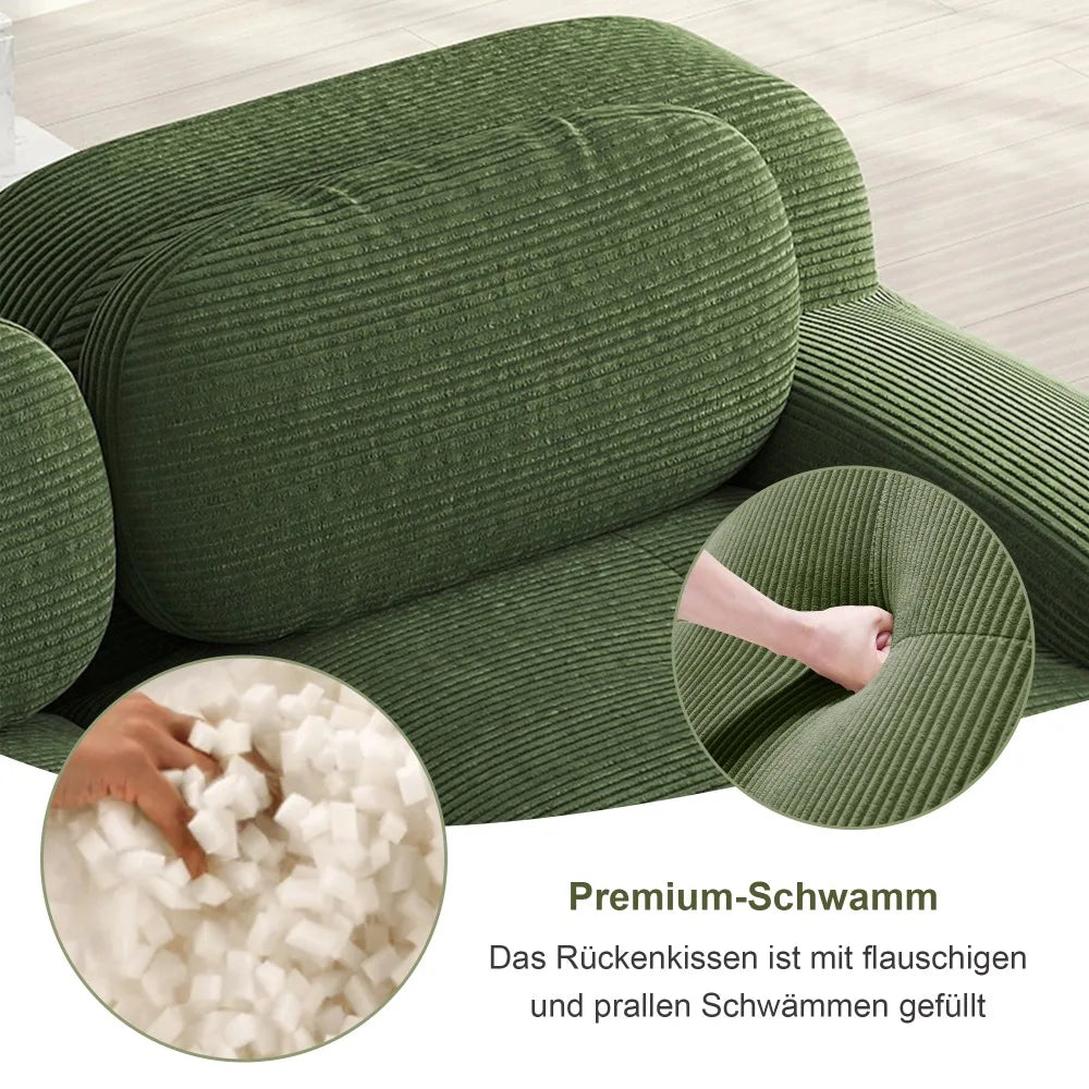 82'' Corner Sofa in Soft Cord Fabric, Modular Combined with Curved Armrests, without Mounting, Highly Elastic Foam Upholstery