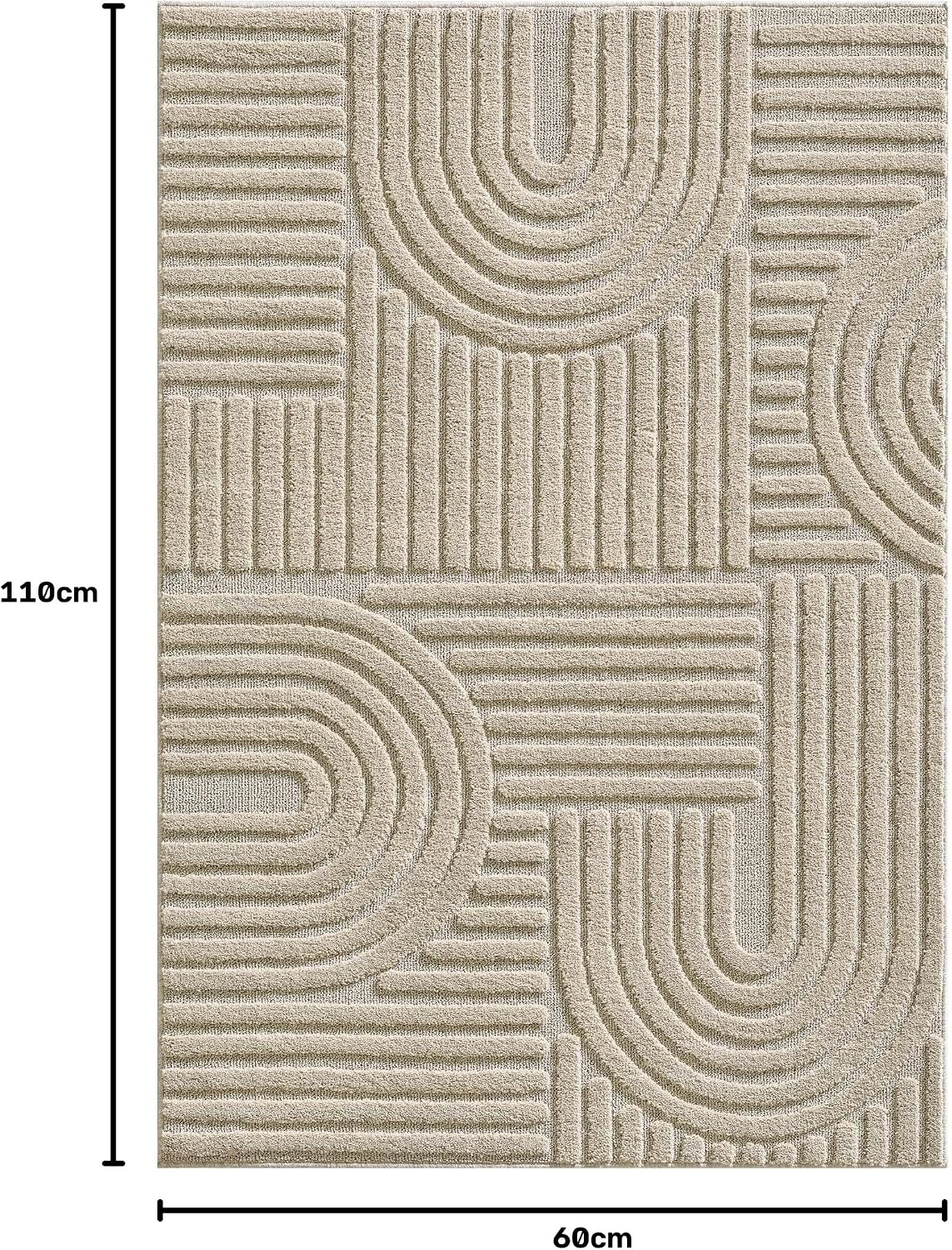 Nervura, tapis rectangulaire camel texturé en relief – dimensions 60 × 110 cm