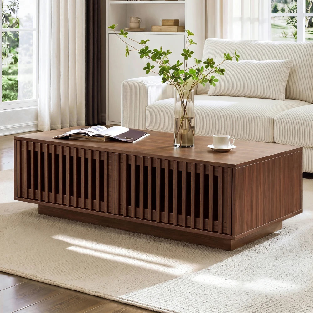 Noyera, table basse rectangulaire effet noyer avec rangement – vue sous un autre angle