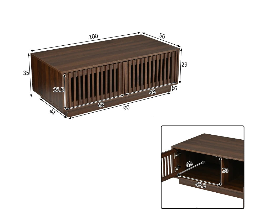 Noyera, table basse rectangulaire effet noyer avec rangement – présentation dans un intérieur