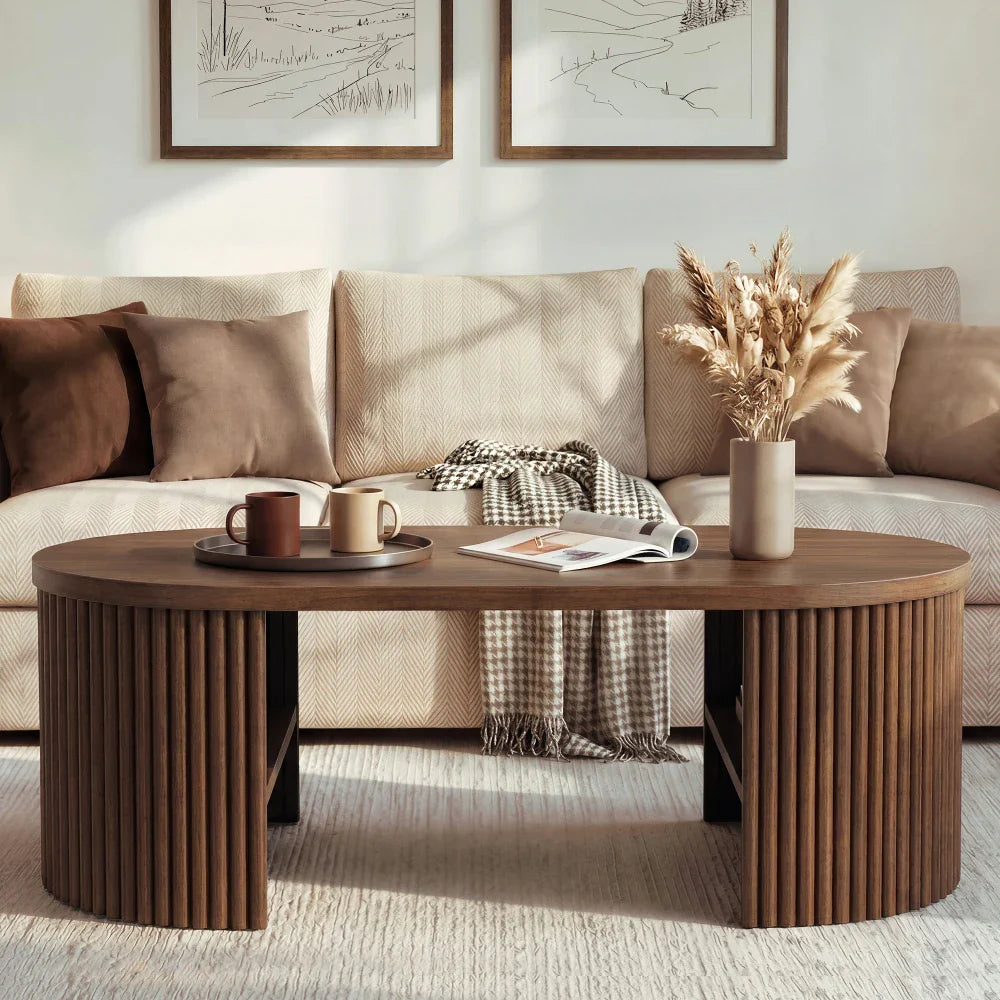 Ovalo, table basse ovale cannelée avec rangement – détail du produit