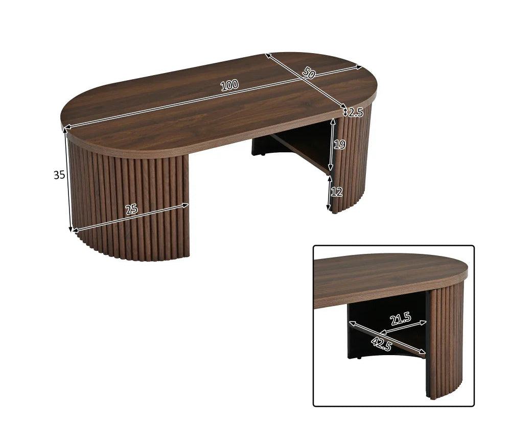 Ovalo, table basse ovale cannelée avec rangement – détail de la matière et de la finition