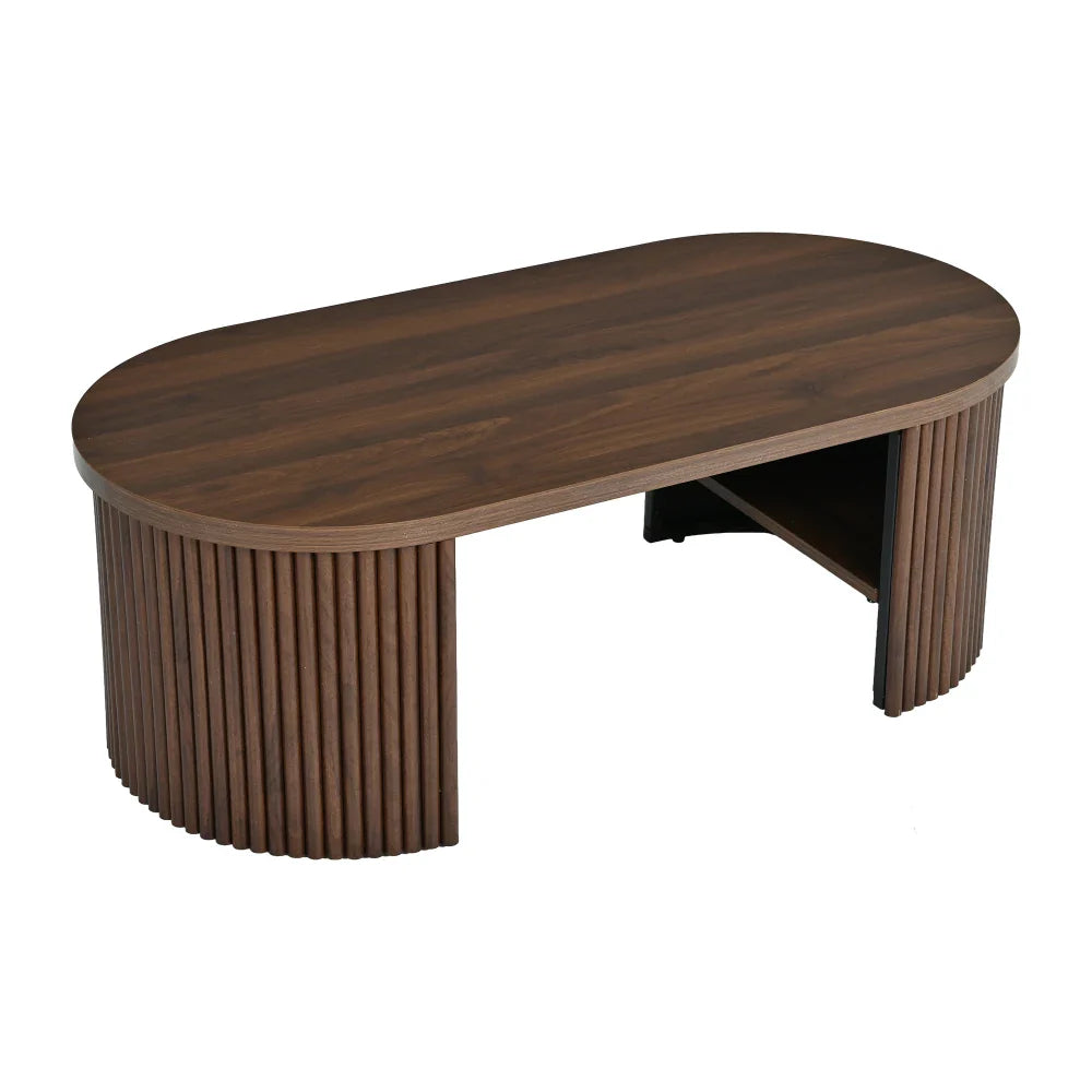 Ovalo, table basse ovale cannelée avec rangement – exemple de variante disponible
