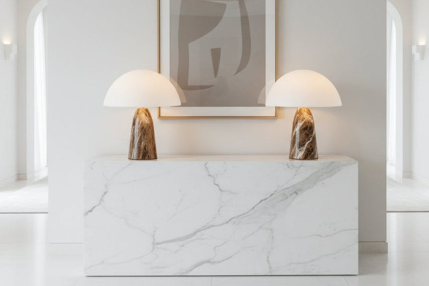 Pichamp, lampe champignon effet marbre – détail de la matière et de la finition
