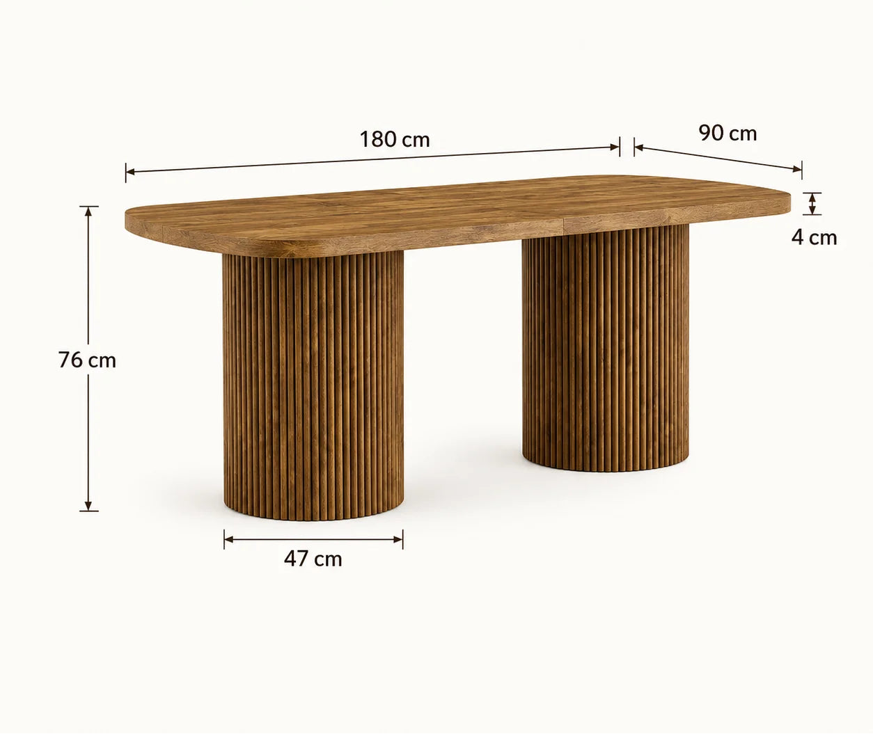 Nohvalo, table à manger ovale effet bois avec pied cannelé – vue sous un autre angle