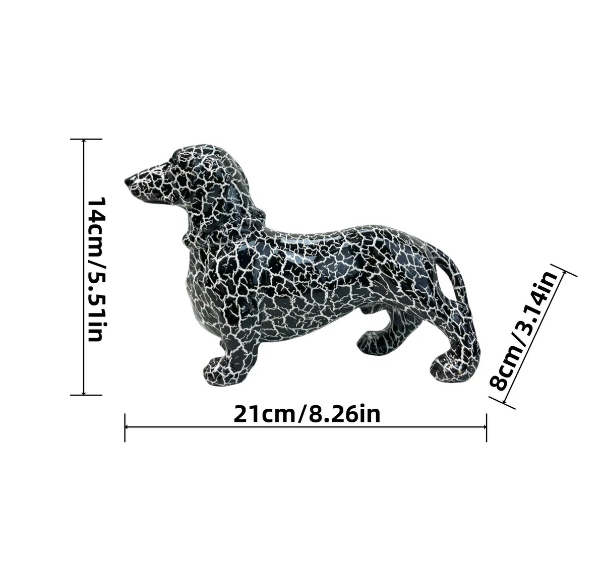Figurine teckel décorative à finition irisée – vue d’ensemble